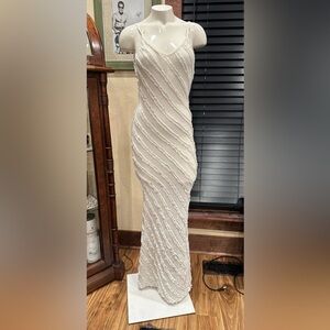EUC SHEIN Privé Women's Textured Long Cami Dress off white